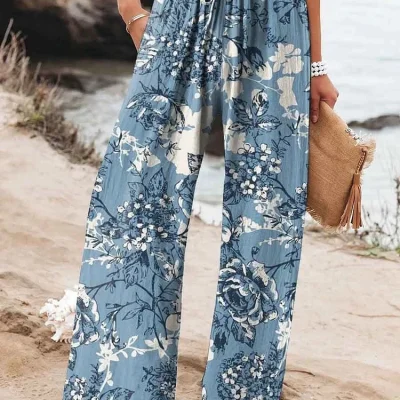 Comfortable Breathable Drawstring Relaxed-Fit Casual Wide-Leg Pants