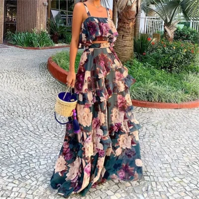 Sling Top Two-Piece Slim Long Skirt