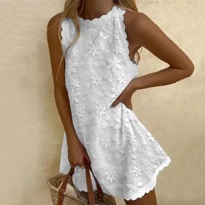 Boho A Line Lace Floral Mini Dress