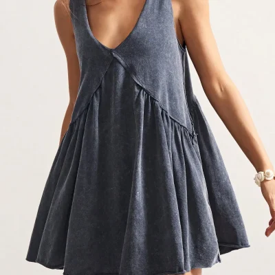 Casual Solid Color V-Neck Loose Knit Short Dress