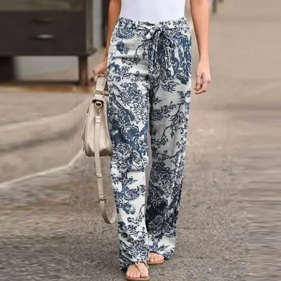 Straight Leg High Waist Elastic Comfortable Cotton Linen Knitted Pants