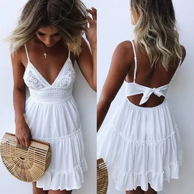 Solid Color Summer Fashionable Sexy Lace Strap Elegant Dress