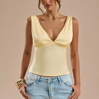 Sexy Slim Backless Deep V-Neck Tank Top