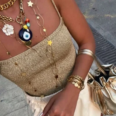 Shiny Gold Backless Knit Top